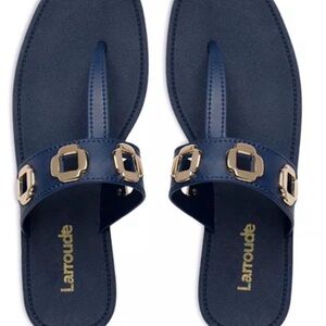 Larroude Milan Grommet Navy with Gold Accents